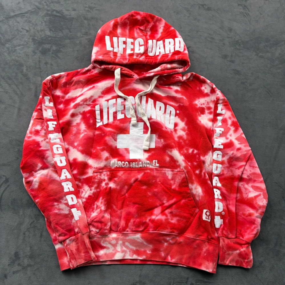 Lifeguard Marco Island FL Tie Dye Hoodie Red White Pullover Large